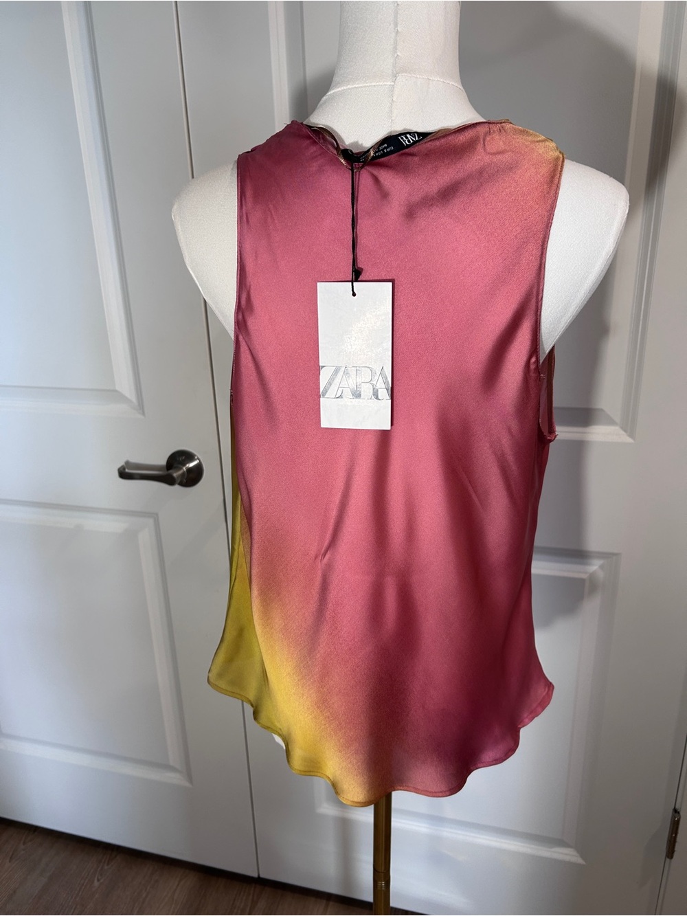 NWT Zara Pink and Yellow Ombre Cowl Neck Satin Top - Picture 3 of 4